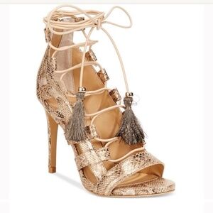Thalia Sodi Gold Snake Lace up Heels 6.5 (fit like 7) NWB